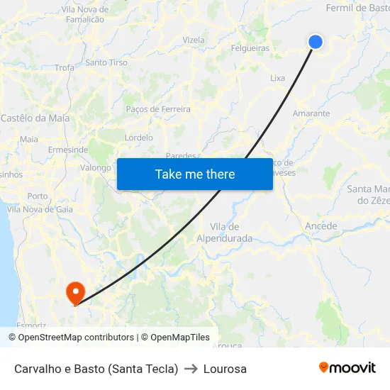 Carvalho e Basto (Santa Tecla) to Lourosa map