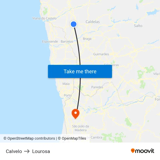 Calvelo to Lourosa map