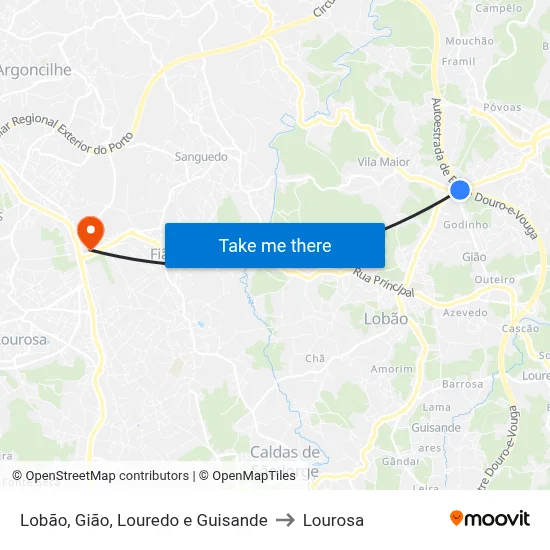 Lobão, Gião, Louredo e Guisande to Lourosa map