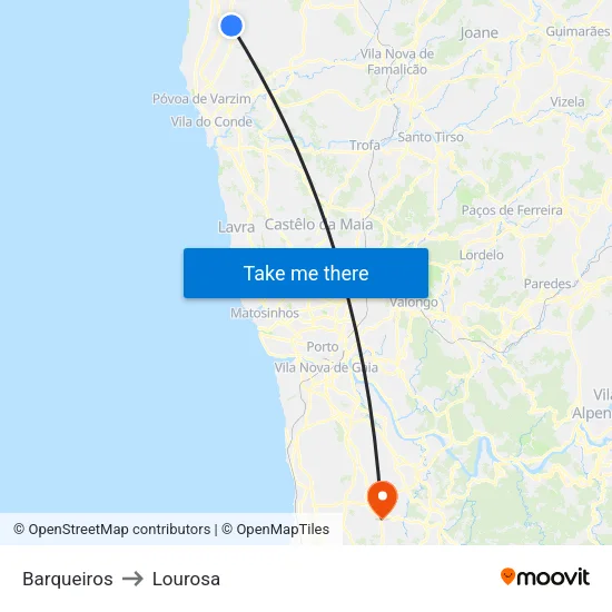 Barqueiros to Lourosa map