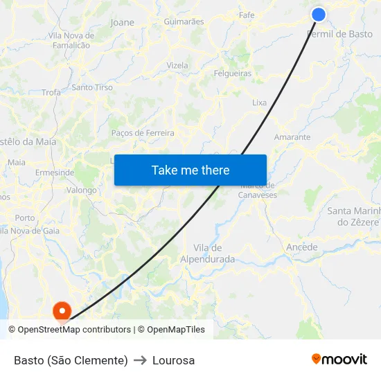 Basto (São Clemente) to Lourosa map
