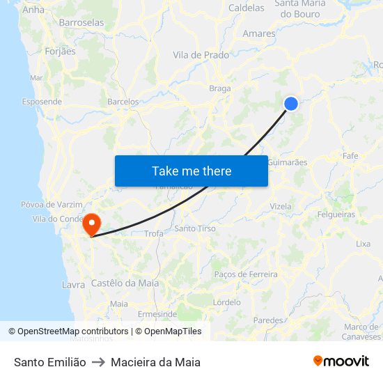 Santo Emilião to Macieira da Maia map
