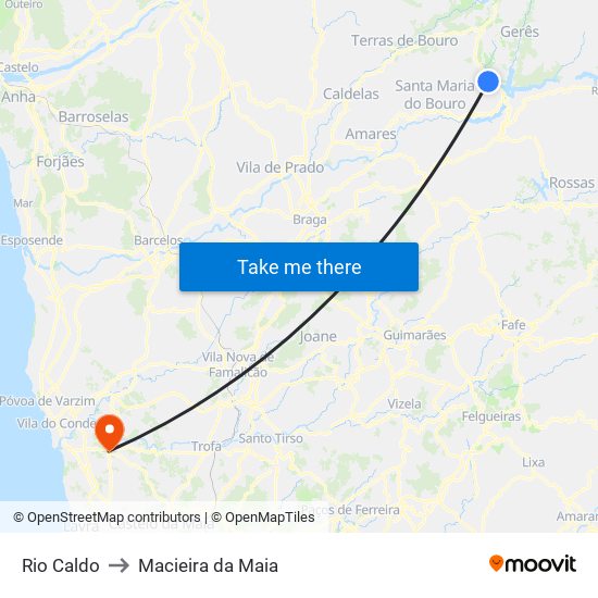 Rio Caldo to Macieira da Maia map