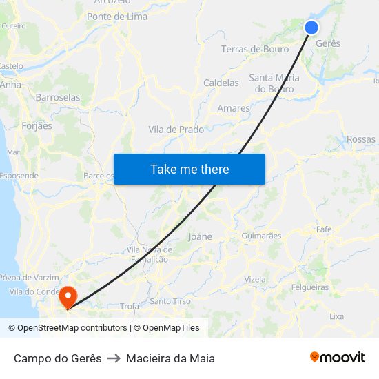 Campo do Gerês to Macieira da Maia map