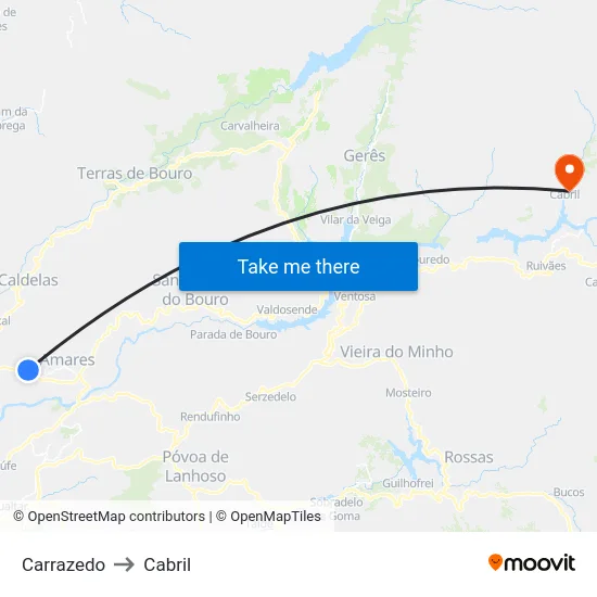 Carrazedo to Cabril map