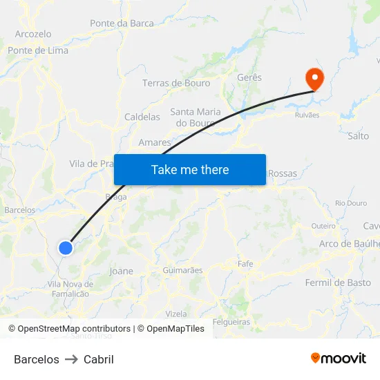 Barcelos to Cabril map
