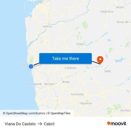 Viana Do Castelo to Cabril map