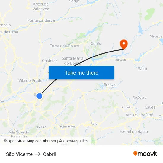 São Vicente to Cabril map