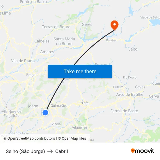 Selho (São Jorge) to Cabril map