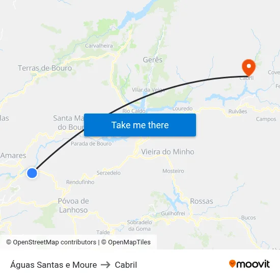 Águas Santas e Moure to Cabril map