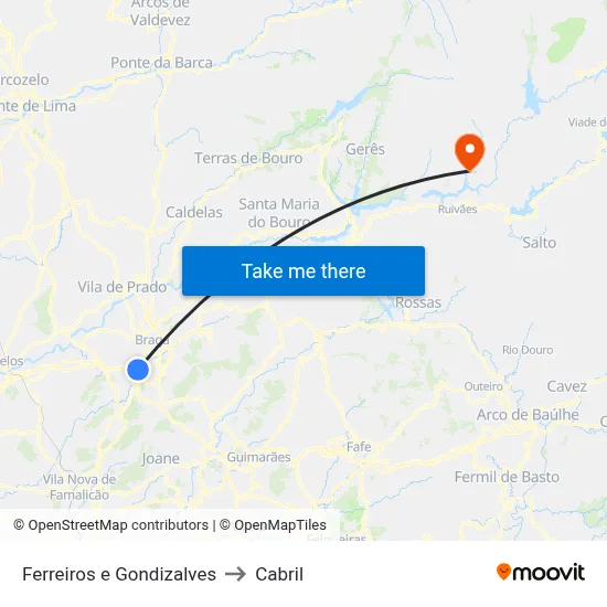 Ferreiros e Gondizalves to Cabril map