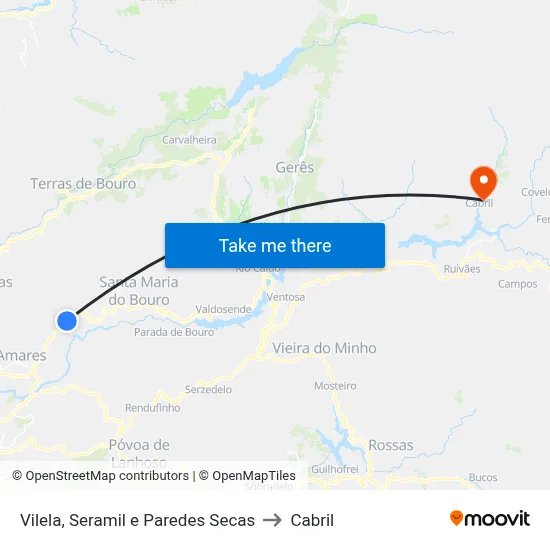 Vilela, Seramil e Paredes Secas to Cabril map