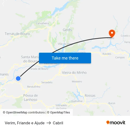 Verim, Friande e Ajude to Cabril map
