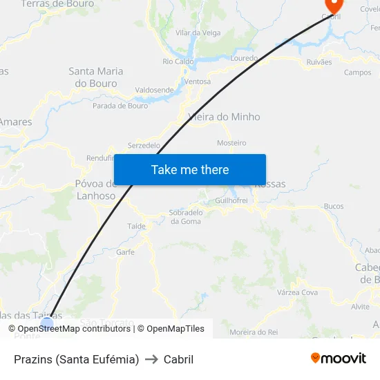 Prazins (Santa Eufémia) to Cabril map