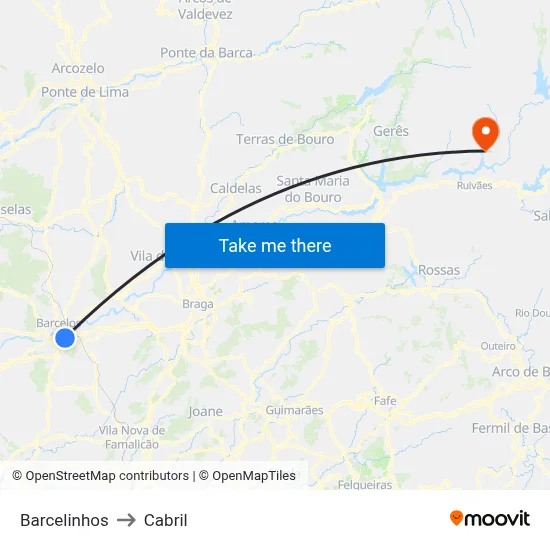 Barcelinhos to Cabril map