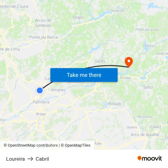 Loureira to Cabril map