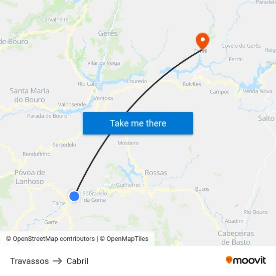 Travassos to Cabril map