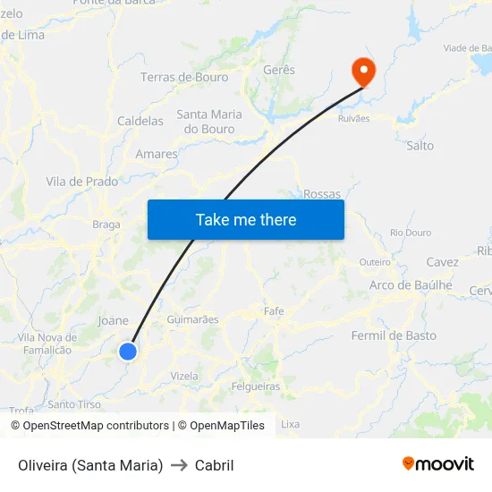 Oliveira (Santa Maria) to Cabril map