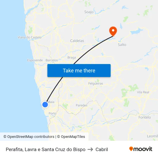 Perafita, Lavra e Santa Cruz do Bispo to Cabril map