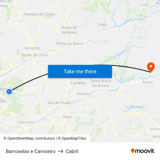 Barroselas e Carvoeiro to Cabril map