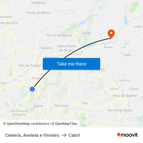 Celeirós, Aveleda e Vimieiro to Cabril map