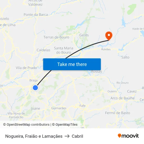 Nogueira, Fraião e Lamaçães to Cabril map