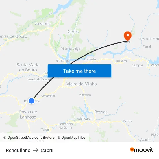Rendufinho to Cabril map