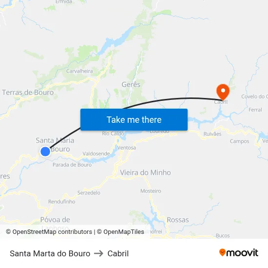 Santa Marta do Bouro to Cabril map