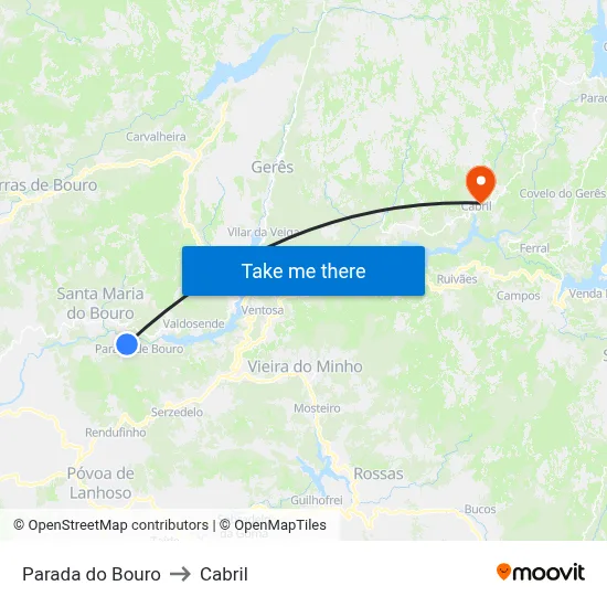 Parada do Bouro to Cabril map
