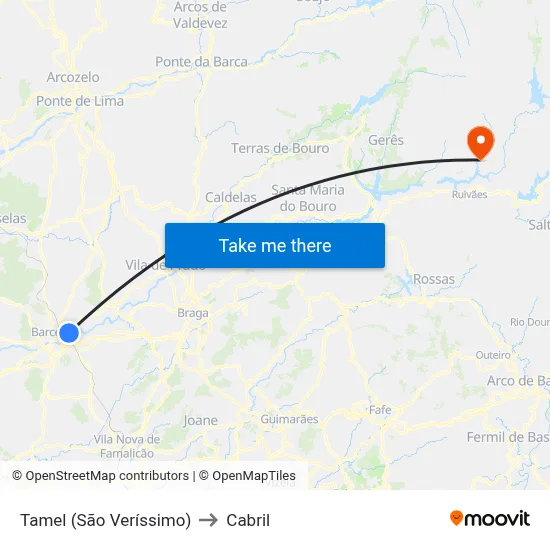 Tamel (São Veríssimo) to Cabril map