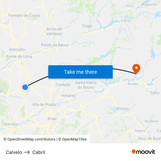 Calvelo to Cabril map