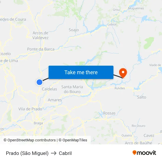 Prado (São Miguel) to Cabril map