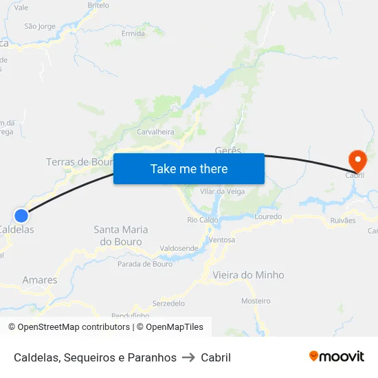 Caldelas, Sequeiros e Paranhos to Cabril map