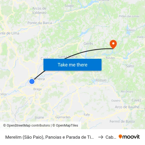 Merelim (São Paio), Panoias e Parada de Tibães to Cabril map