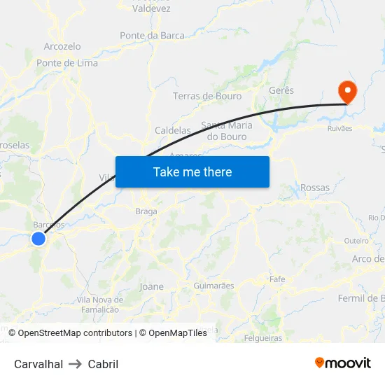 Carvalhal to Cabril map