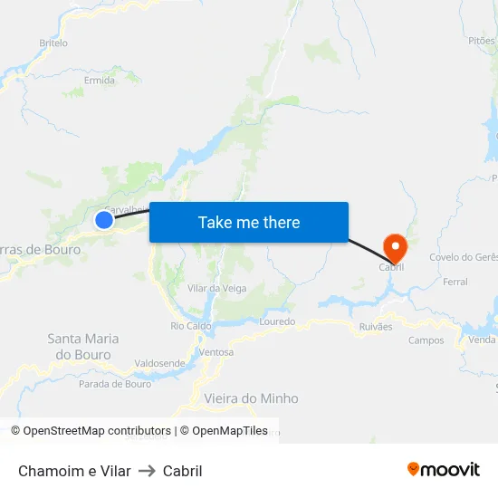 Chamoim e Vilar to Cabril map