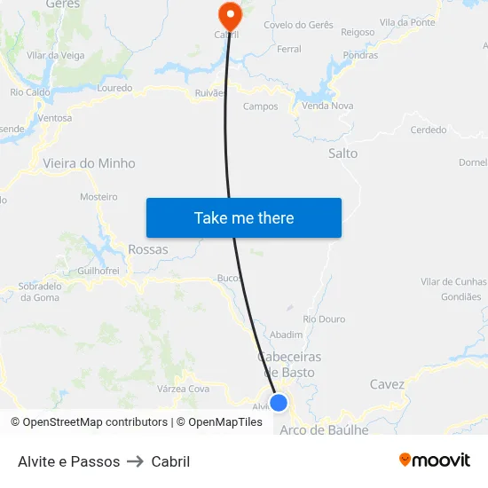 Alvite e Passos to Cabril map