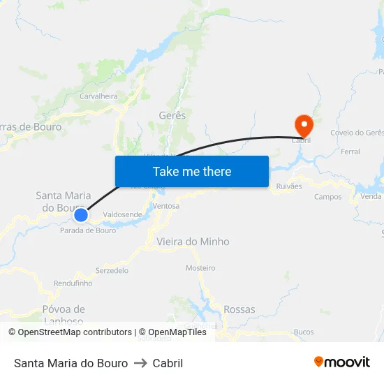 Santa Maria do Bouro to Cabril map