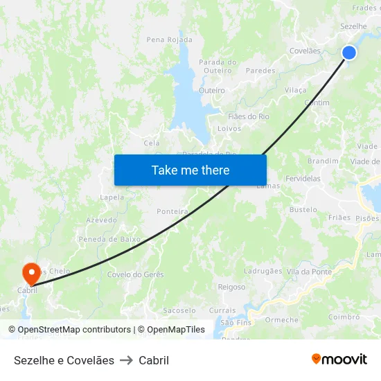 Sezelhe e Covelães to Cabril map