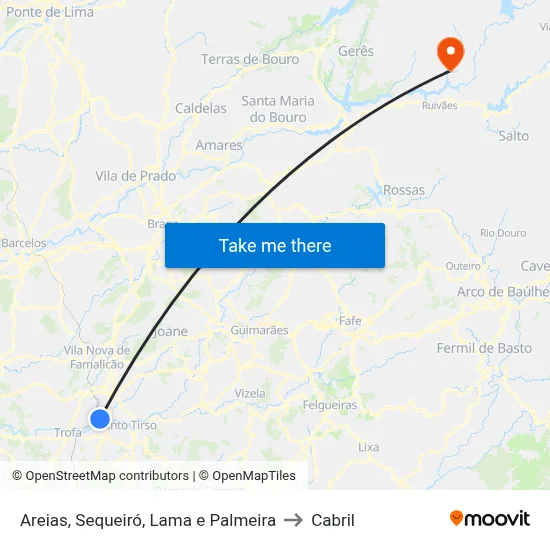 Areias, Sequeiró, Lama e Palmeira to Cabril map