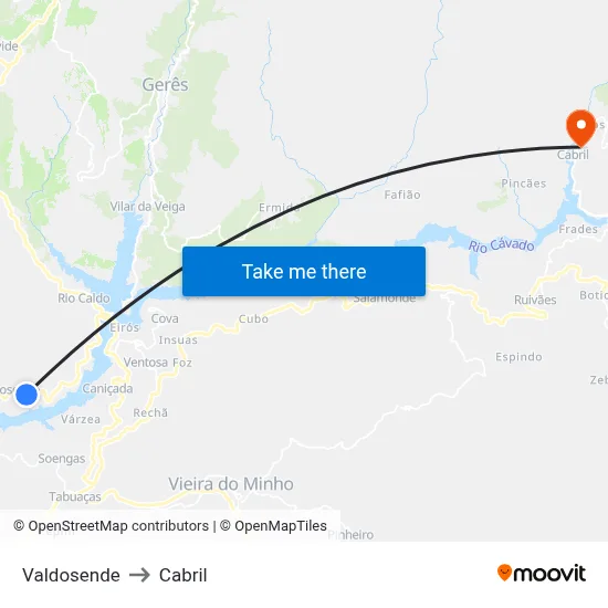 Valdosende to Cabril map