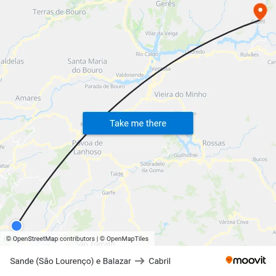 Sande (São Lourenço) e Balazar to Cabril map