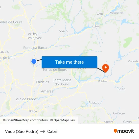 Vade (São Pedro) to Cabril map