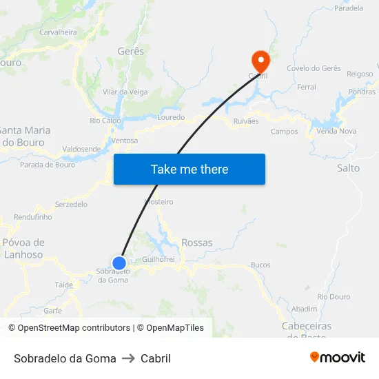 Sobradelo da Goma to Cabril map