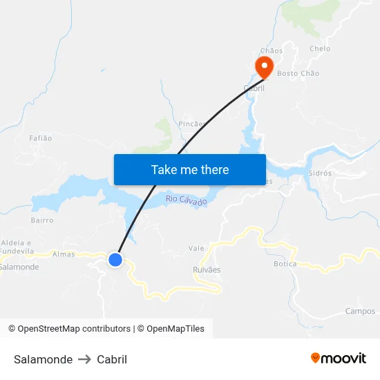 Salamonde to Cabril map