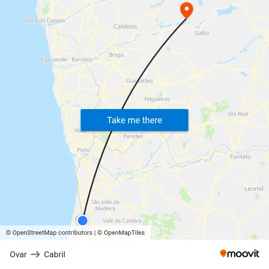 Ovar to Cabril map