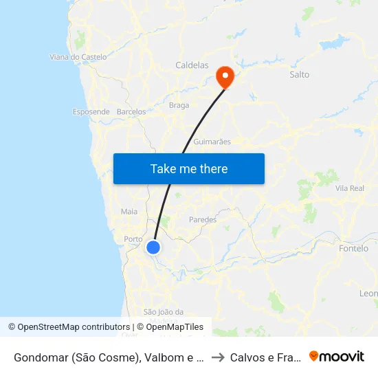 Gondomar (São Cosme), Valbom e Jovim to Calvos e Frades map