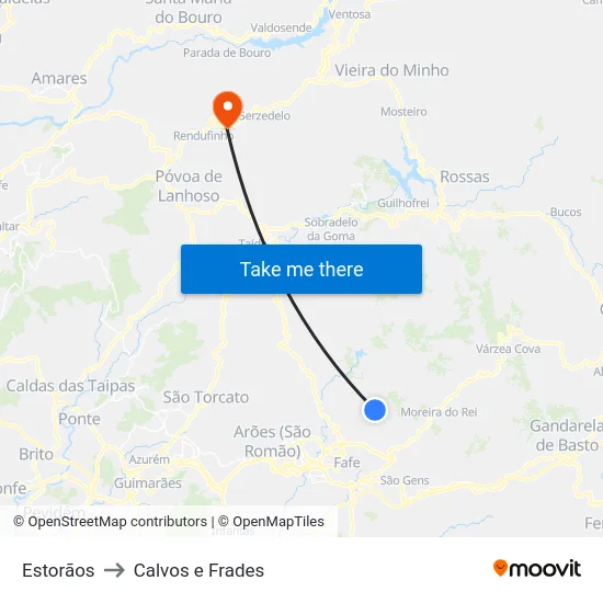 Estorãos to Calvos e Frades map