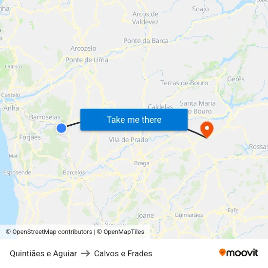 Quintiães e Aguiar to Calvos e Frades map