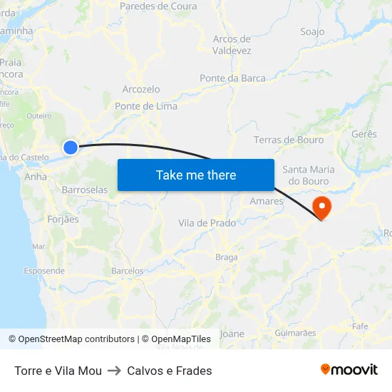 Torre e Vila Mou to Calvos e Frades map